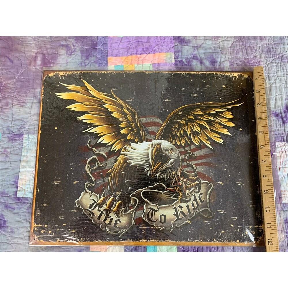 Sign American Eagle Flag Live To Ride Patriotic New Metal Collectible 16x12.5 - Picture 3 of 3